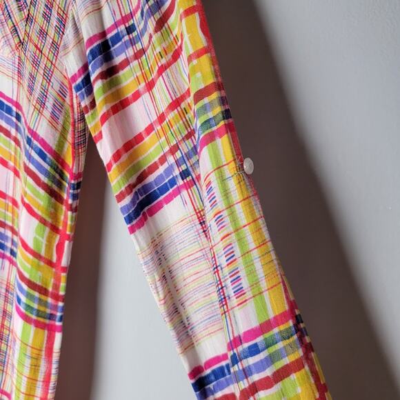 Cabi Plaid Button Up Blouse S Artsy Colorful Dopamine Top Mod Boho Slouchy Soft - Picture 3 of 12